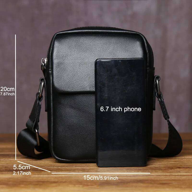 Minimalist Genuine Leather Men's Shoulder Crossbody Fashionable Trend Top Layer Cowhide Zipper Phone Bag