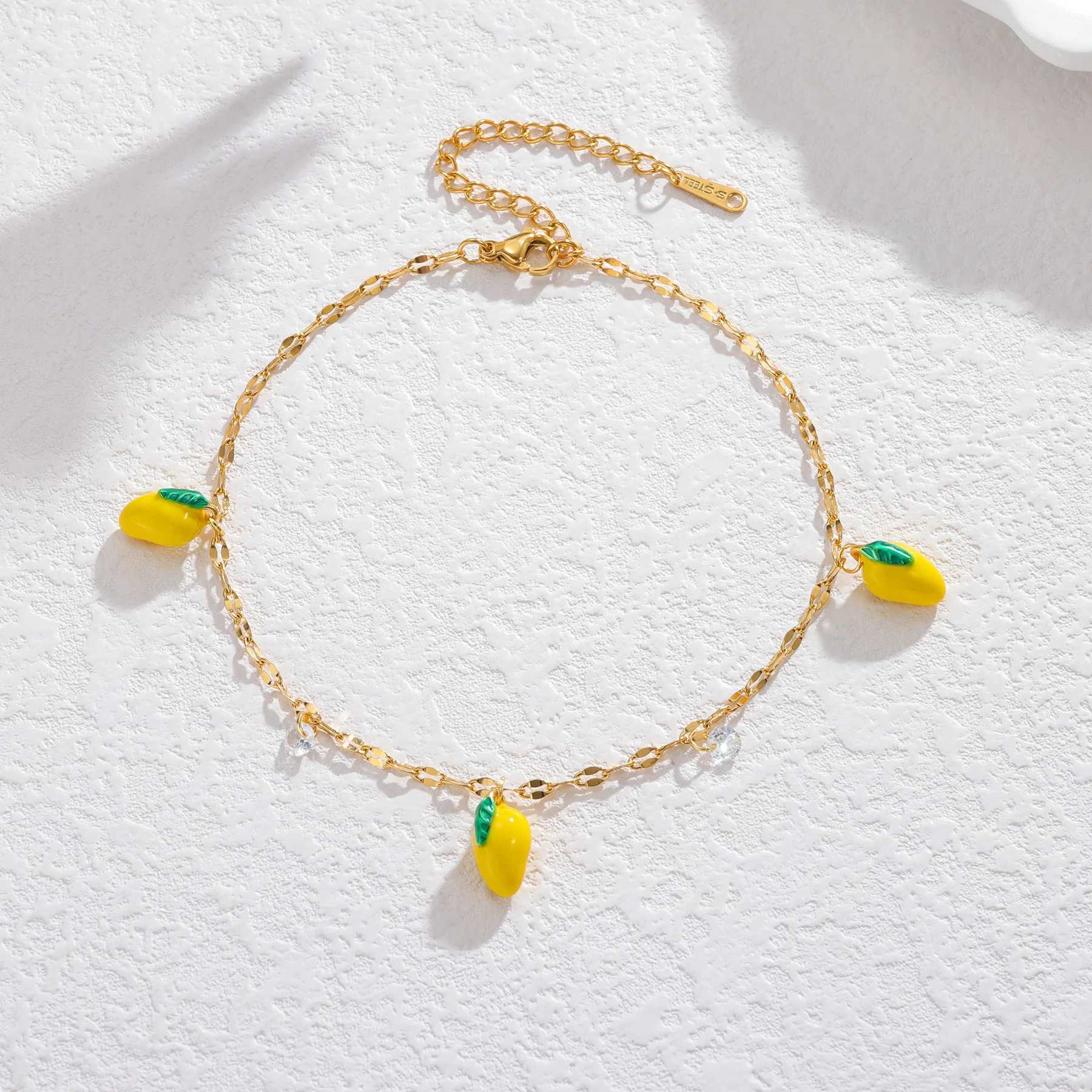 Freeteeme Fresh Cherry Chili Anklets for Women Girls Stainless Steel Fruits Stone Charms Leg Chains Beach Holiday Jewelry Gifts V250624