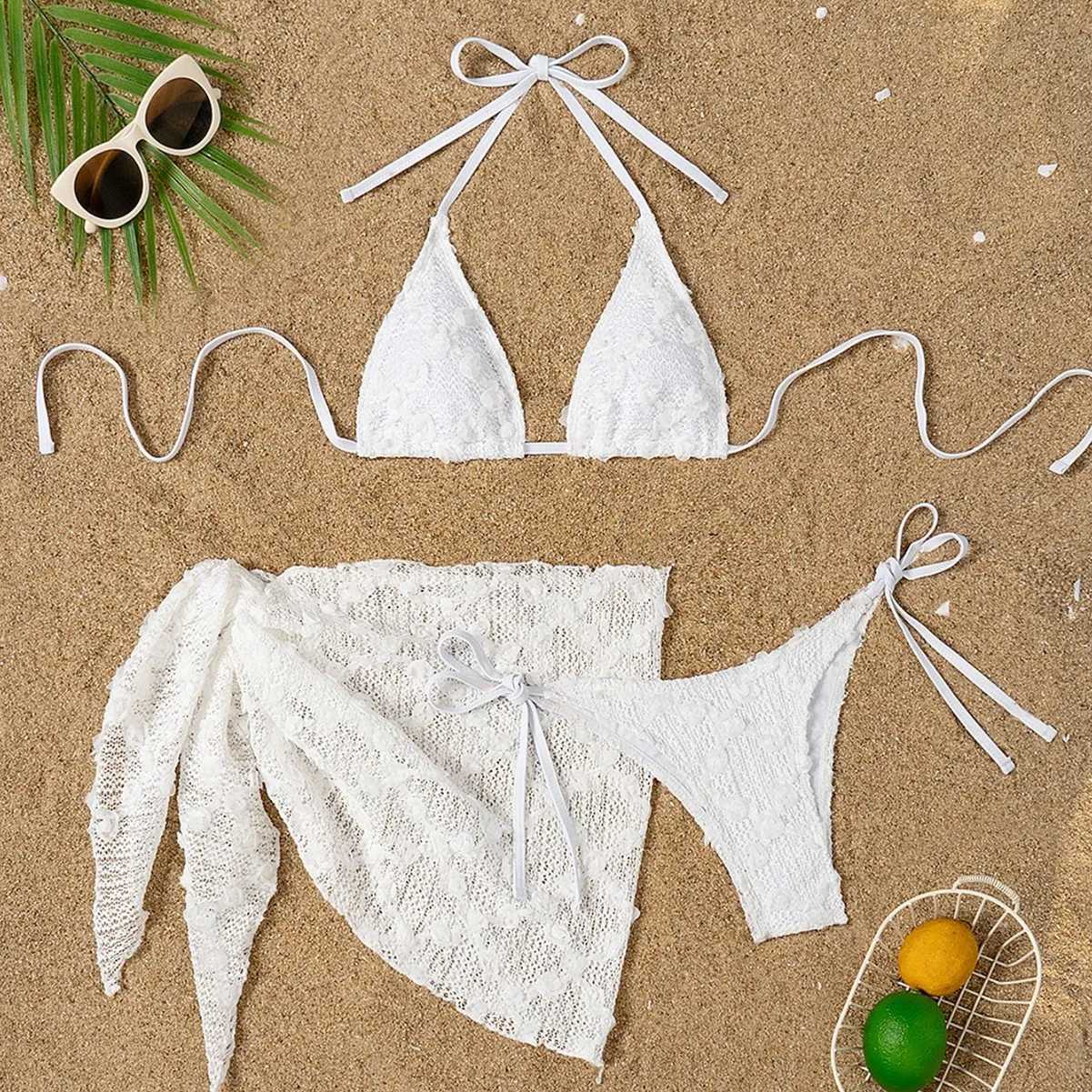 Hot Sale Split Bikini Mesh Sexy Slim Neck Strap Swimsuit Spot Swimsuit Womens 2025 NewXJ250624