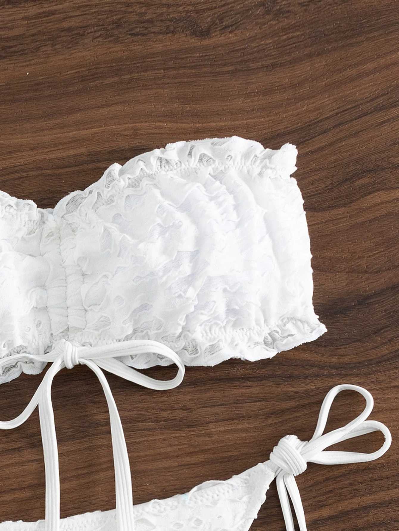 2025 Summer Solid Color Split Womens Swimsuit with Pit Strip European and American Sexy Split Bandeau Bikini XJ250624