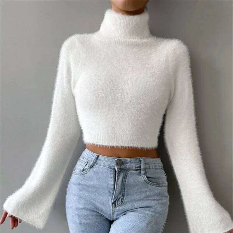 2024 New Vintage Haruku Long Sleeve Women Autumn Winter Knitwear Soft Warm Tops Chic Solid Femme Sweater