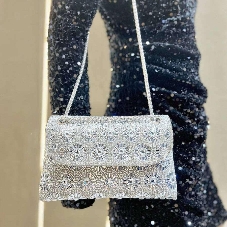 Dia Underarm Fashion Trend Glitter Women Chain Small Square Party Shoulder Crossbody Full Dia Dinner Bag