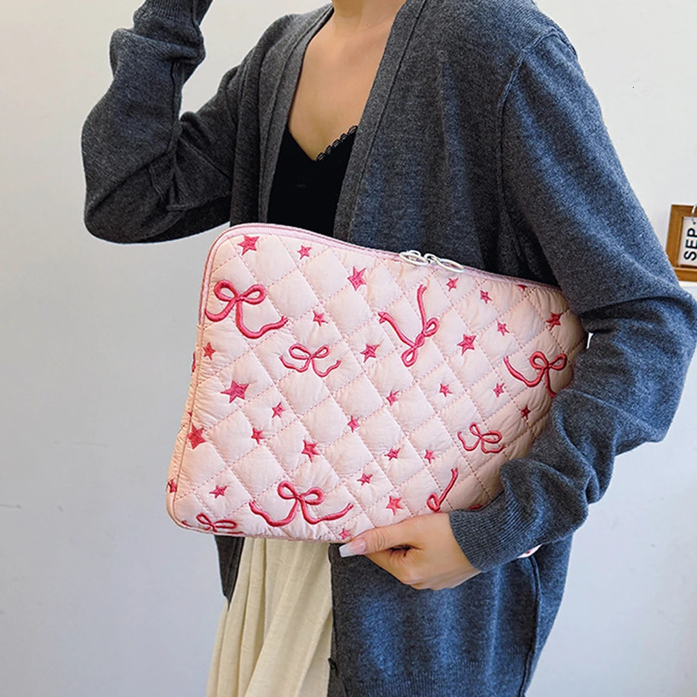Cute Laptop Case 14 16 Inch Laptop Sleeve for Puffy Laptop Cover Quilted Laptop Sleeve Case Bow Notebook Cover Bag 250624
