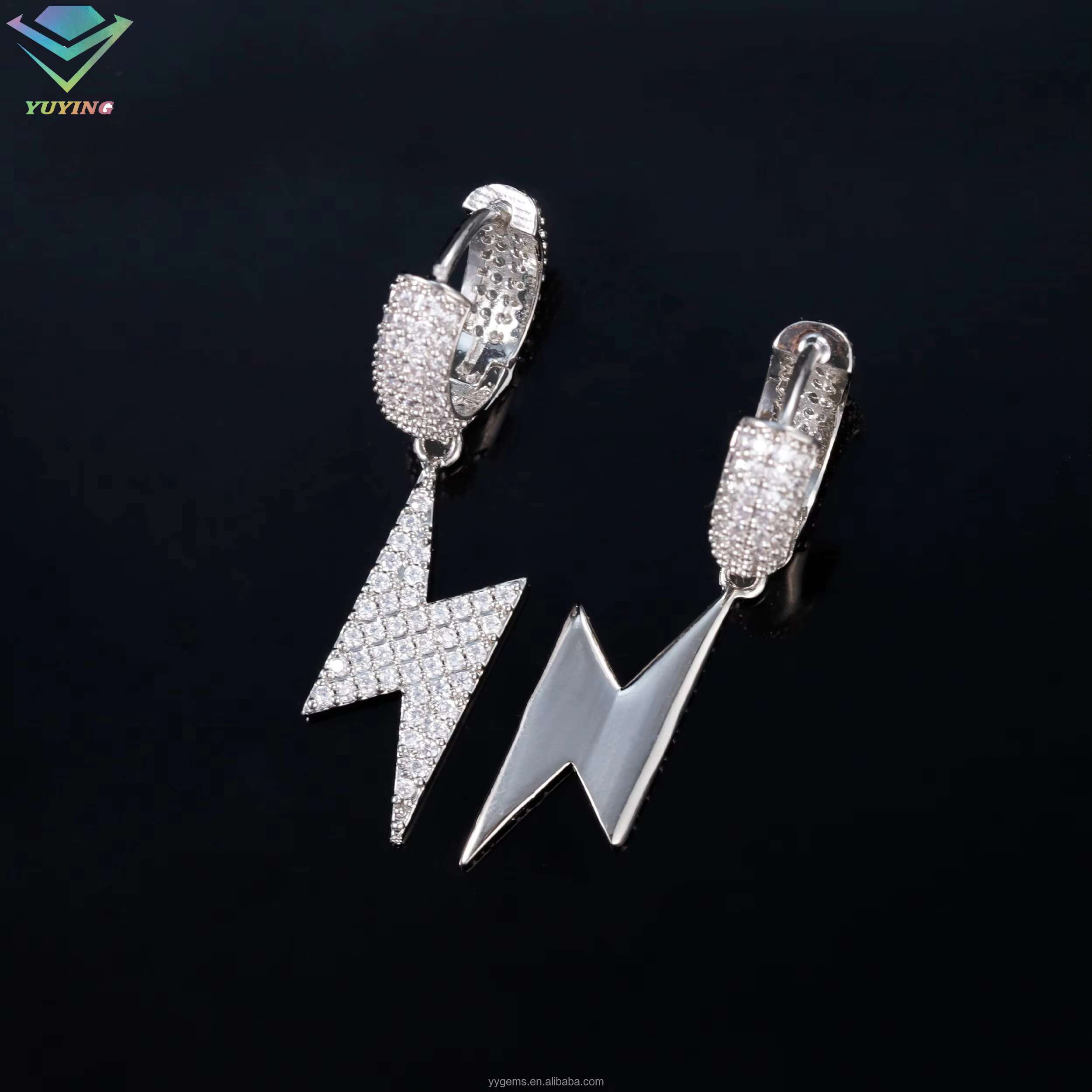 New Arrivals lightning Ice Out Moissanite S925 Silver White Gold Plated Hip Hop Fashion Jewelry Hoop Earrings