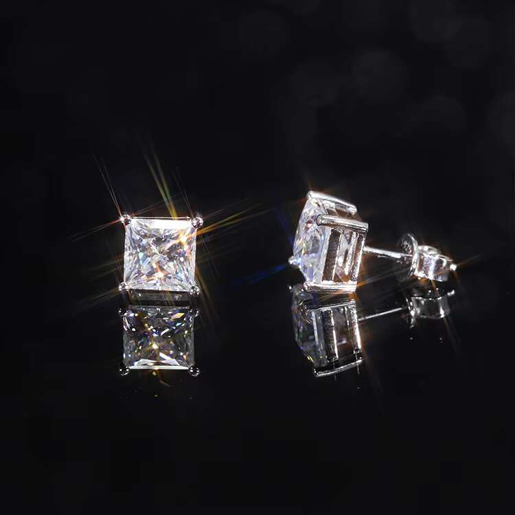 Yu Ying 1ct 2ct square Princess Cut Moissanite Diamond White Gold Plated 925 Sterling Silver Earring Stud Jewelry Men Women