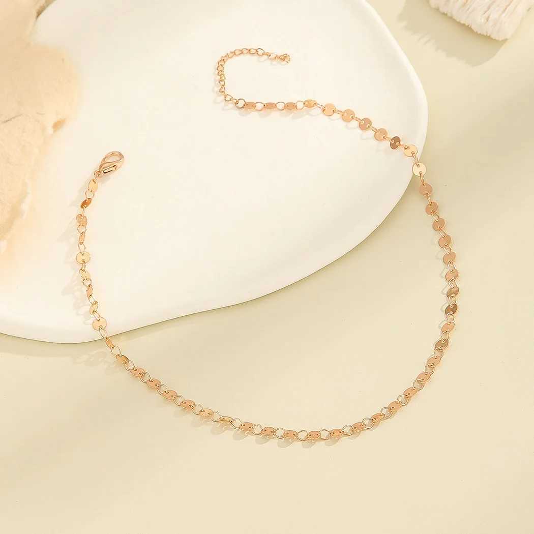 Golden Chain Chokers Necklaces for Women Small Round Metal Sequin Necklace Trendy Summer Bohemian Beach Clavicle Collar Jewelry V250625