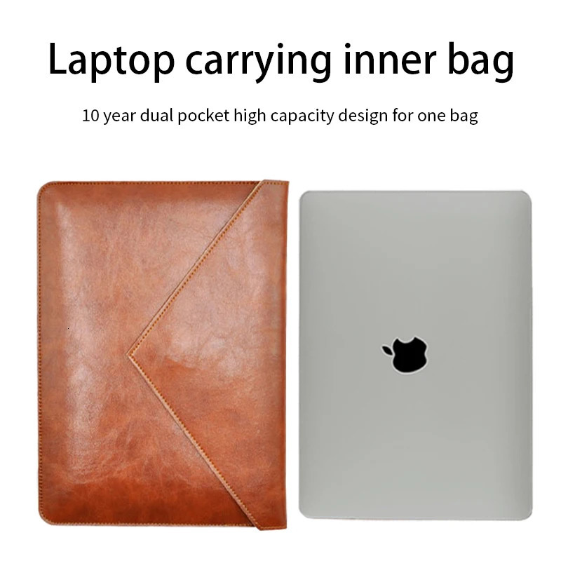 14 Inch Laptop Bag Case PU Leather Sleeve For M1 M2 Pro 14 Dual Pocket Envelope Style Dell HP Pouch 250624