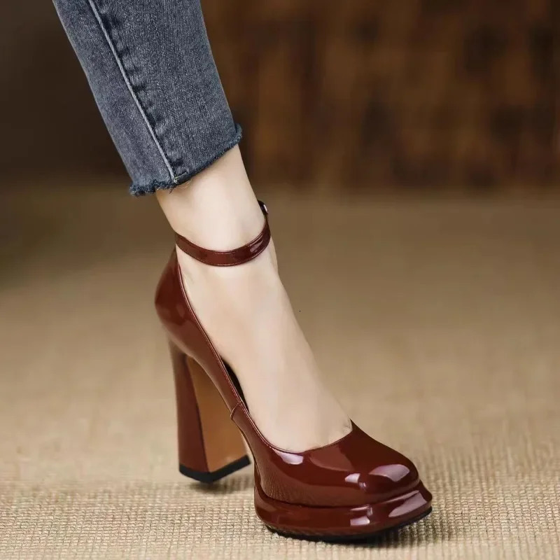 Thick Bottom High Heels Women Shoes Solid Fashion Temperament Single Shoe Spring Summer Ankle Buckle Elegant Woman Heeled Shoes 250624