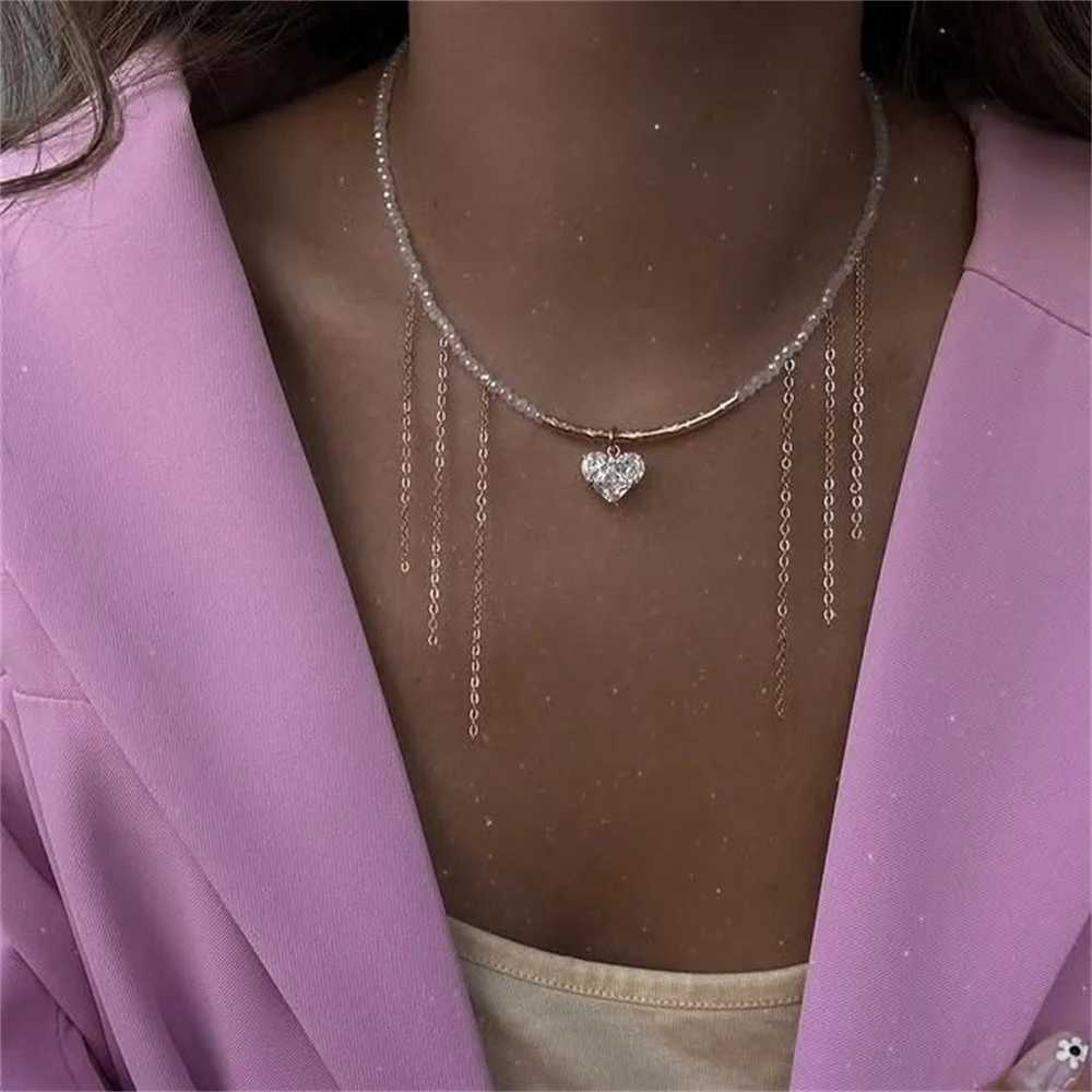 Fashion Vintage Tassels Zircon Heart Pendant Necklace For Women Female Boho Geometric Baroque Transparent Crystal Chain Jewelry M250624