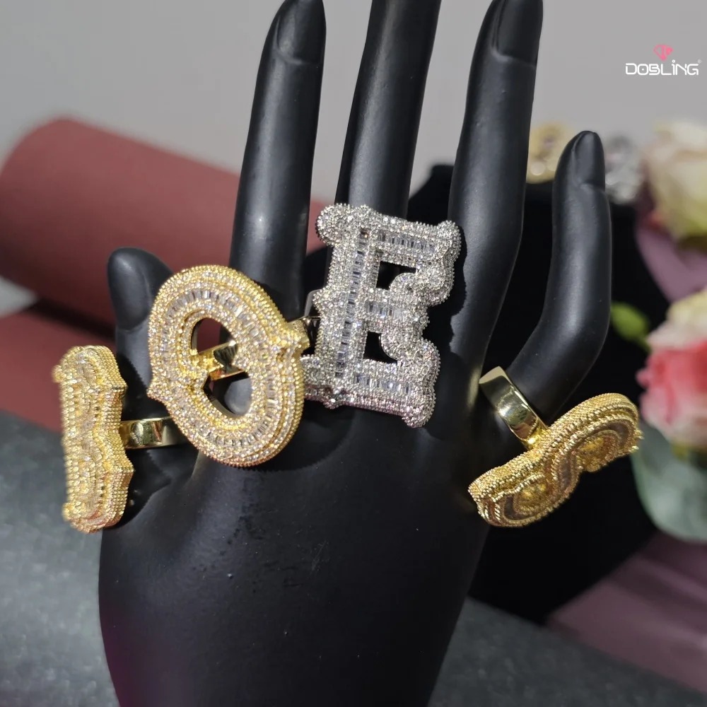 Custom Initial Letter Ring Charm Full Iced Out Cubic Zircon Open Adjustable Size Jewelry Personalized Hip Hop Gift For Him Her 250624
