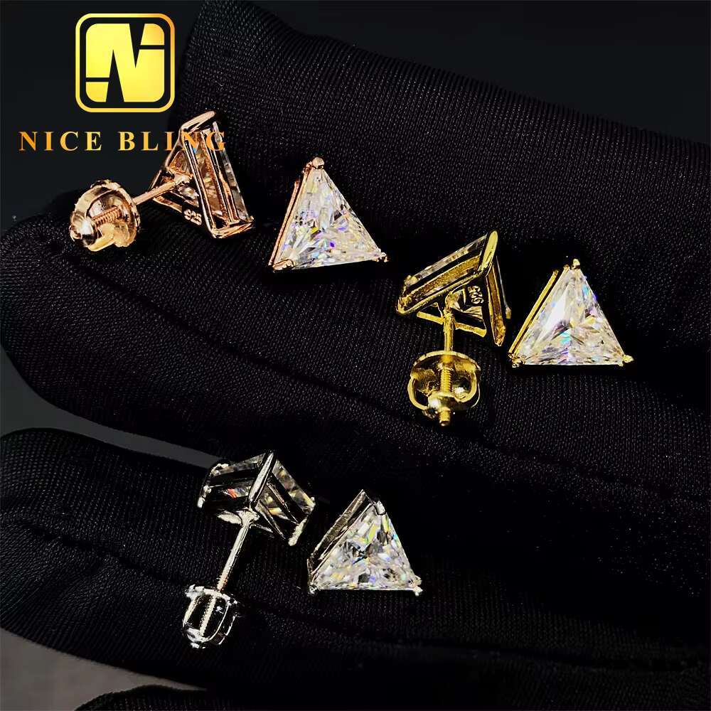 925 Sterling Silver Luxury VVS GRA Gertificate Triangle Cut Men Women Custom Fine Jewelry Moissanite Stud Earrings