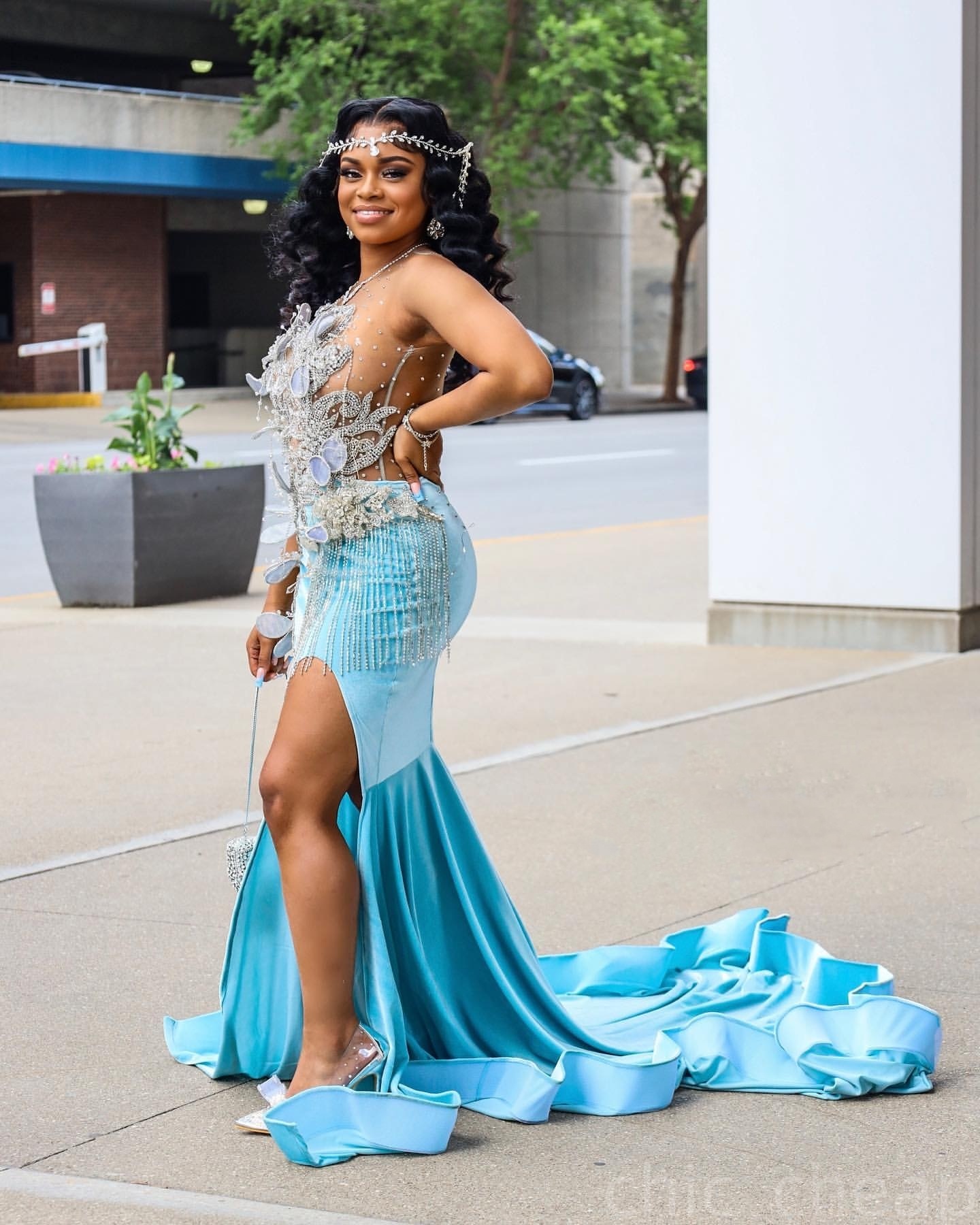 Sky Blue Mermaid Prom Dresses 2025 Lace Florals Crystals Velvet Evening Formal Party Second Birthday Engagement Gowns Plus Size Dress For Special Occa