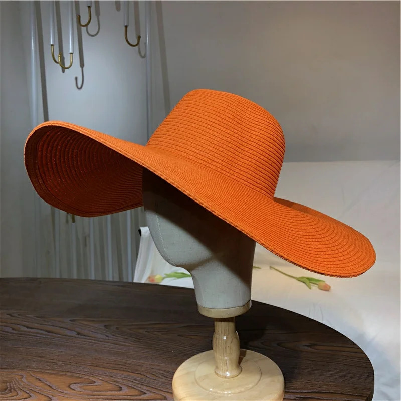 Orange straw hat 25cm super big brim hat Retail sun hat Ultra thin breathable summer sun hat straw hat Travel men and women 250624