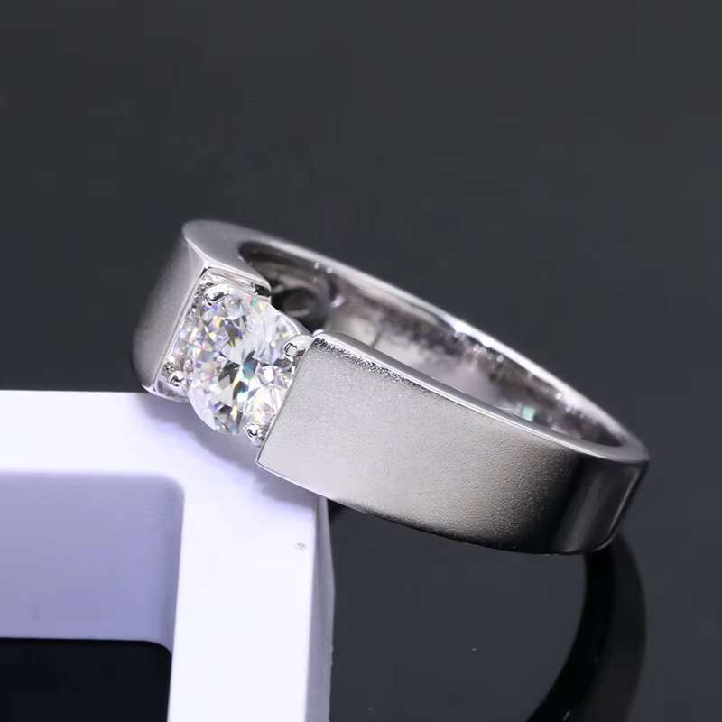 Classic 1ct Moissanite Man Ring 6.5mm Round Brilliant Cut White D VVS Moissanite Diamond Ring Hight Quality Men Silver Ring