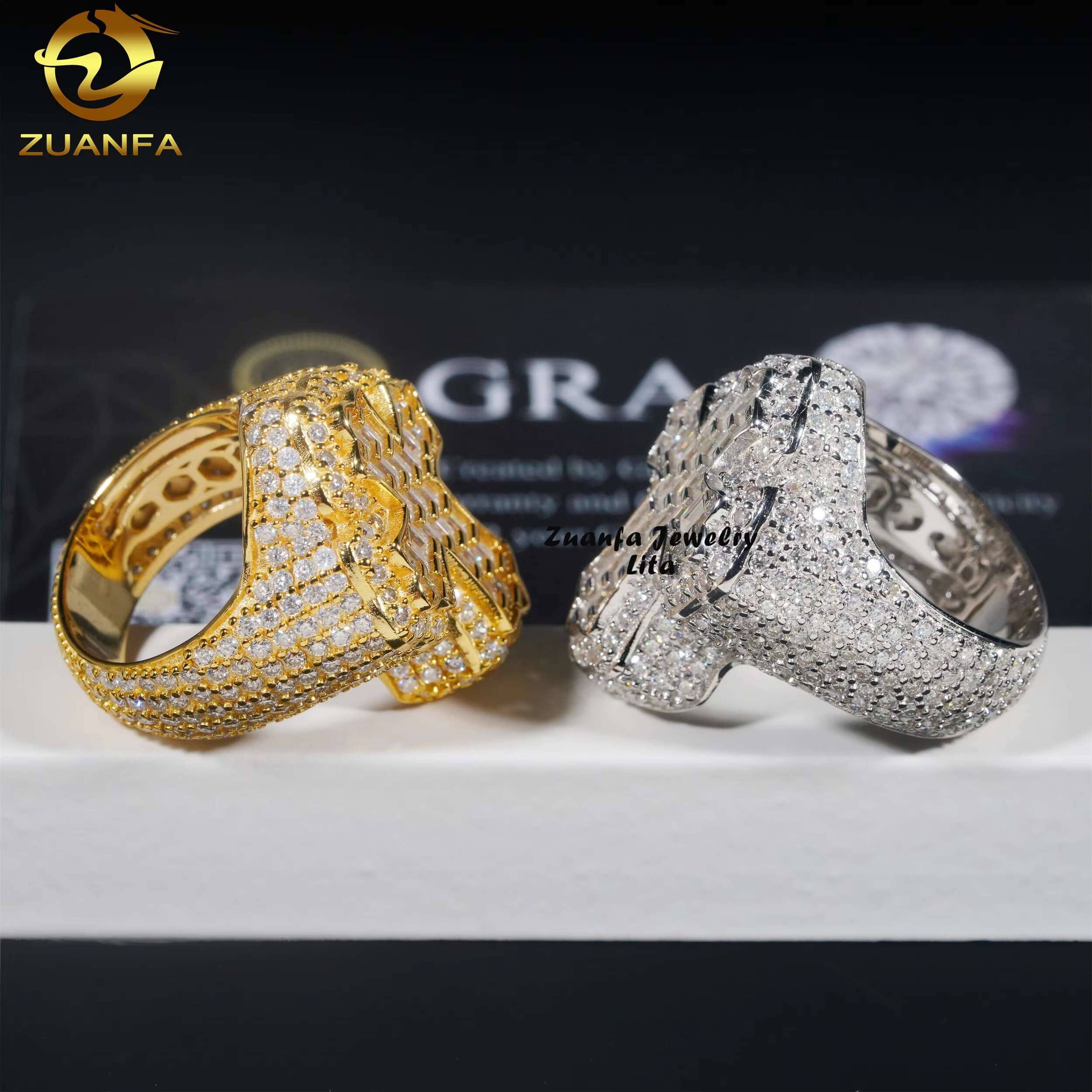 Wholesale Price Top Quality Iced Out Jewelry 925 Sterling Silver Mens Hip Hop Moissanite Cross Ring