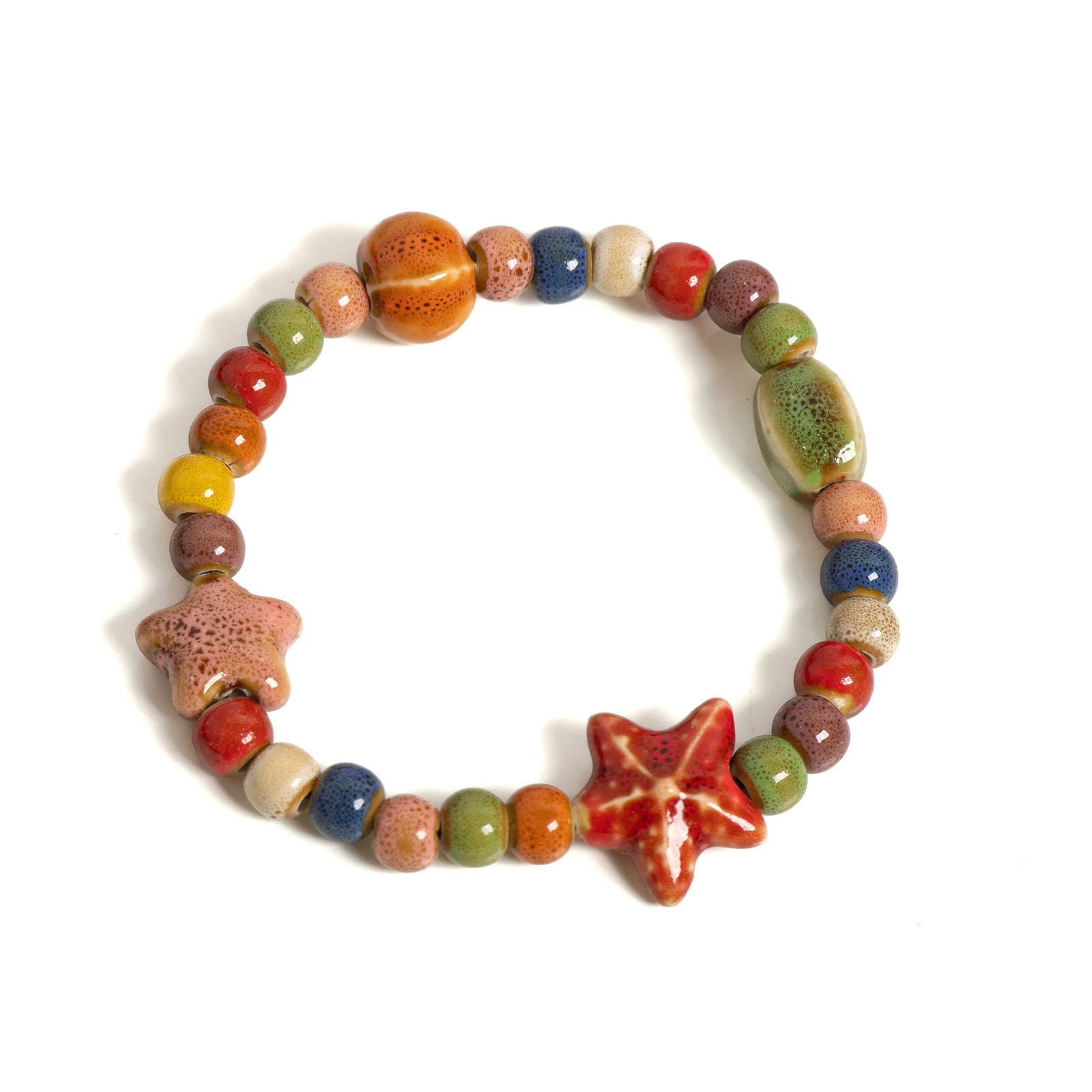 Handmade Colorful Starfish Seashell Ceramic Beaded Bracelet Boho Beach Jewelry Elastic Wristband for Women Teens S001186 250625