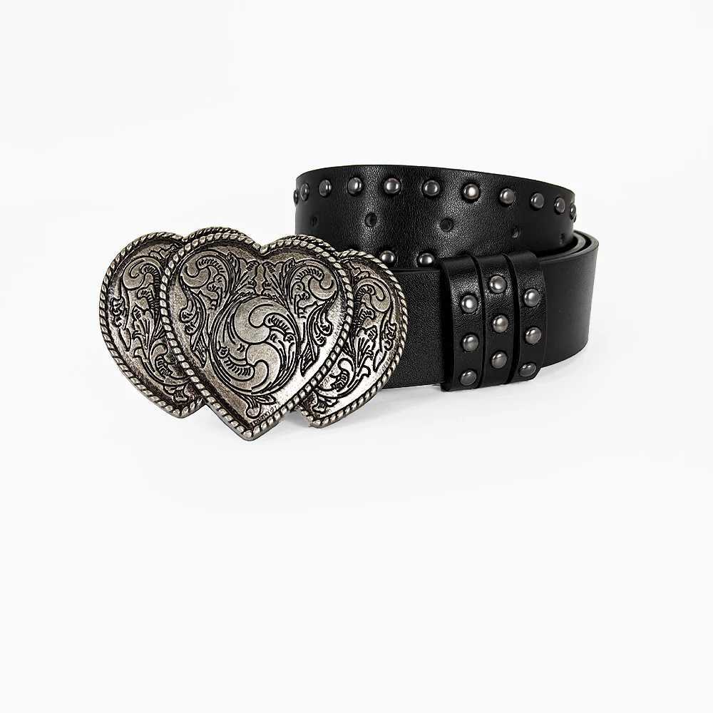 Unisex Jeans Belt Sword Red Heart Gothic Y2K Fashion Belts For Women Designer Luxury Black Rivet Punk Accessory Mens Belt Male W250625