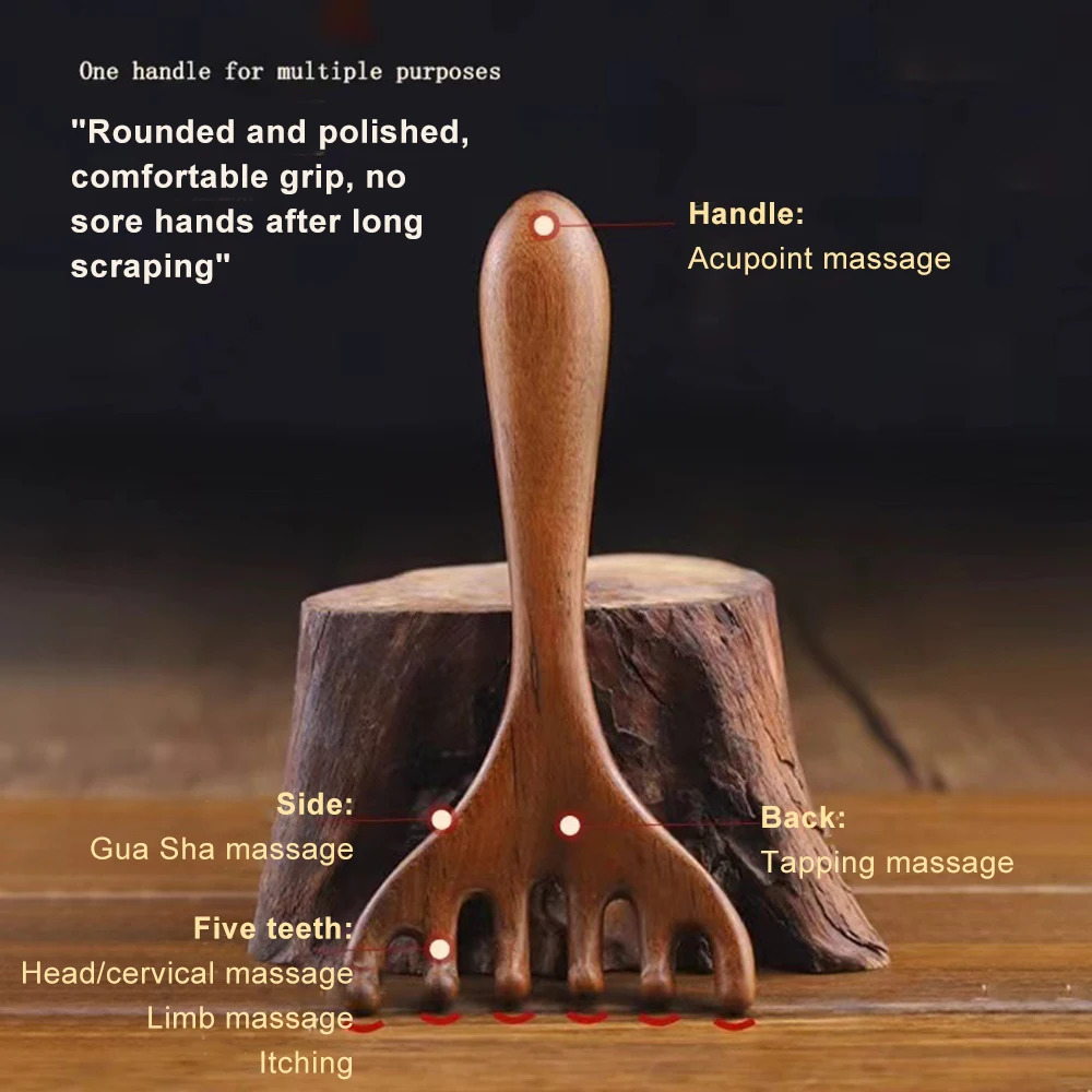 Natural Golden Sandalwood Meridian Massage Comb Anti-Static 6-Claw Head Massager Gua Sha Head Massage Promote Blood Circulation 250625