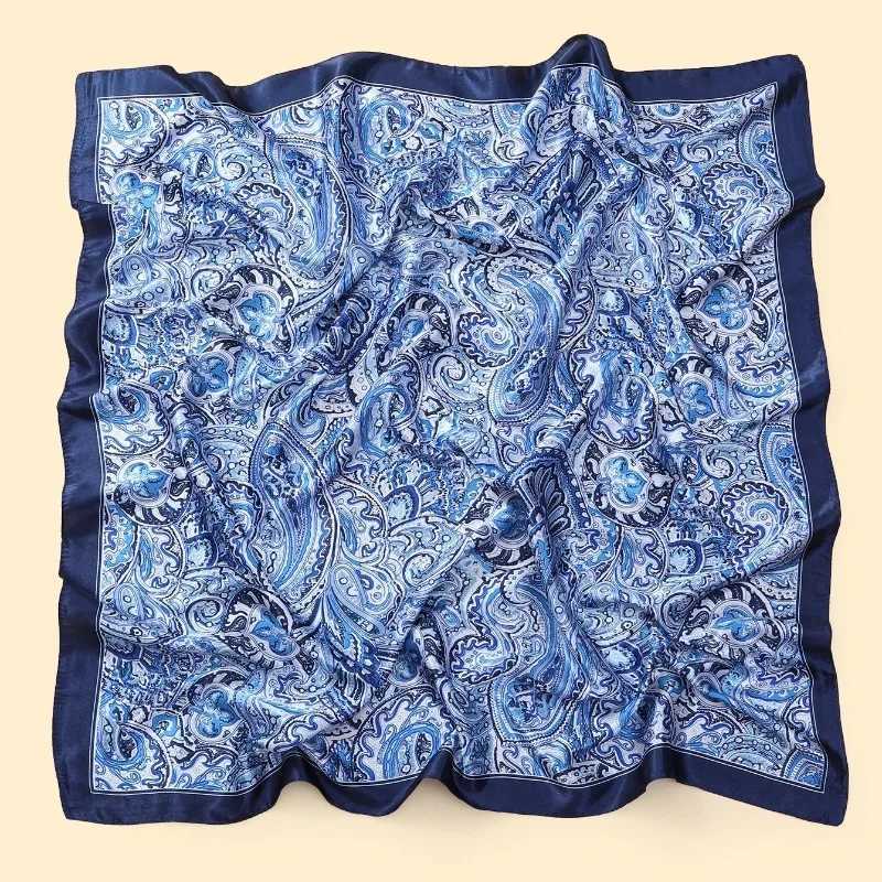 90cm Blue Cashew Print Headscarf for Women Spring and Summer New Style Emulated Silk Cashew Scarf Satin Color Shawl Scarf W250624