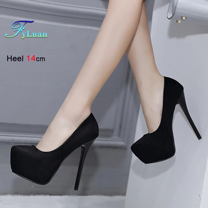 High Heels 12cm 14cm Women Pumps Fashion Flock Round Toe Platform Wedding Single Shoes Casual Thin Heels Ladies Super High Heels 250624