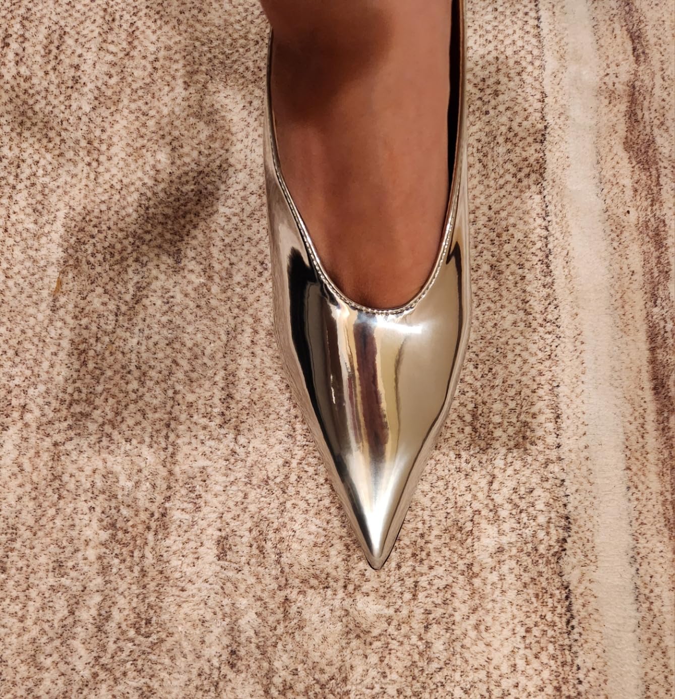 ARQA Metallic Heeled Mules for Women Sexy Pointed Closed Toe Slip On Wedge Mule Pumps Heels 3.94 inches curved heels.