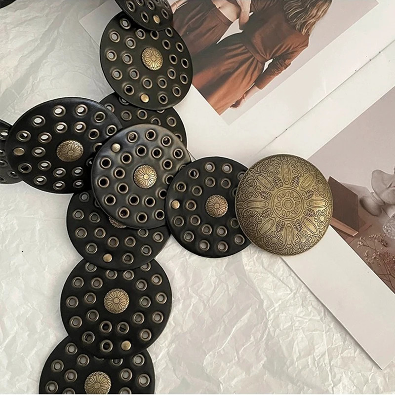 Y2K Womens Denim Western Belt Metal Hollow Ladies Trend Wide Waistband Belt for Dresses Women Round Belt Vintage 250618