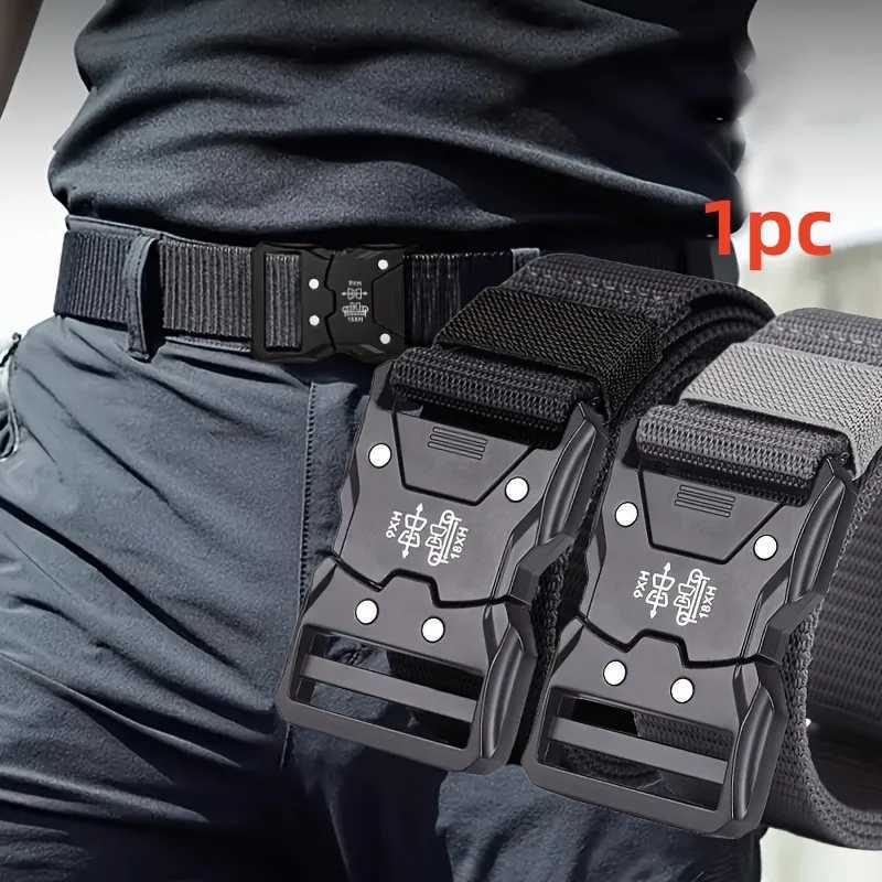 Mens fashionable waist belt metal buckle durable PP material black suitable for outdoor and casual wear perfect for hiking. W250625