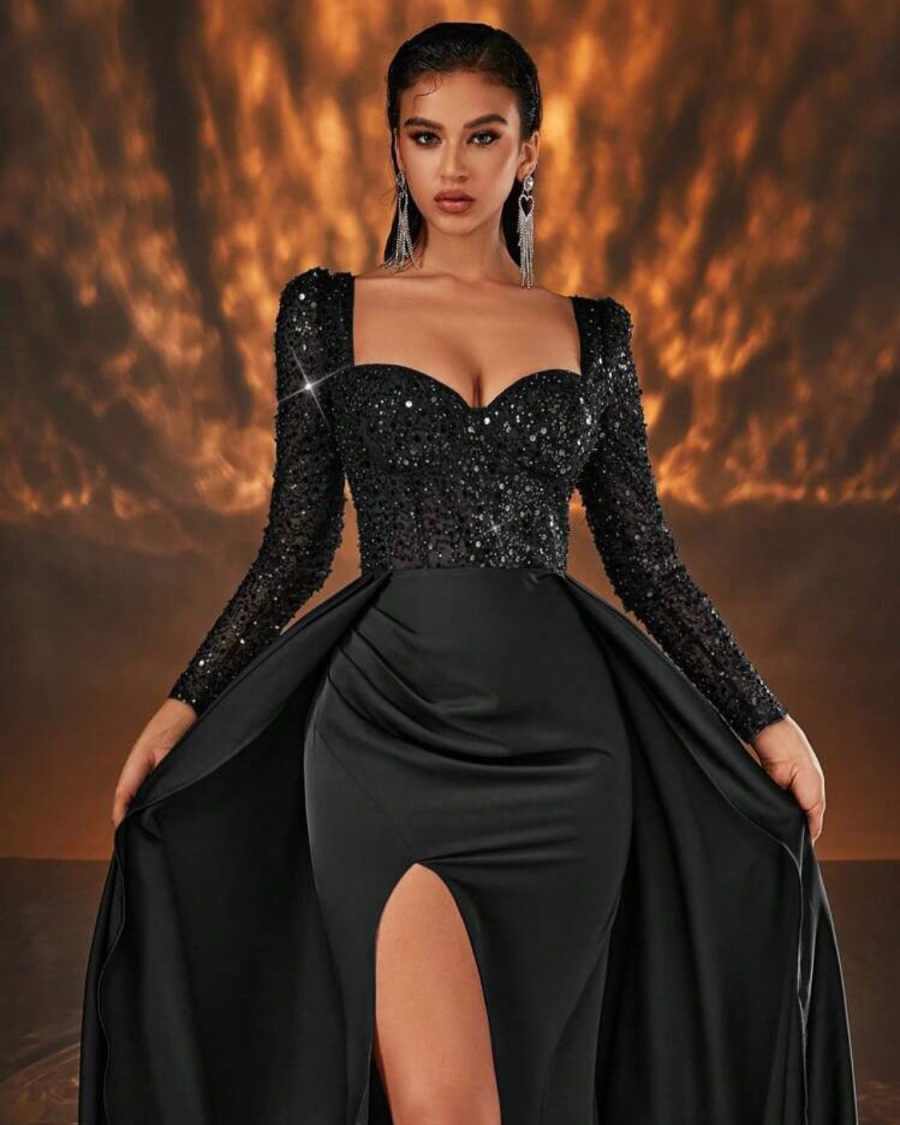 Graceful Evening Dresses Mermaid Formal Occasion With Side High Split Sequins Back Cape Prom Floor Legnth Vestido De Noite Customized
