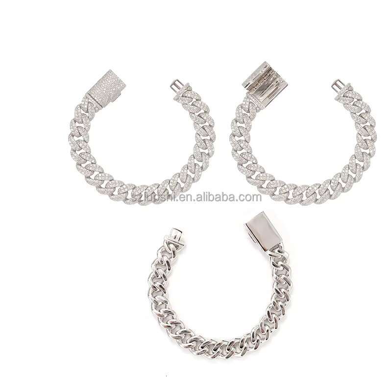 Best Selling Moissanite Diamond Necklace 12mm Hip Hop Jewelry 925 Sterling Silver Bracelet Men Women Iced Out Cuban Link Chain