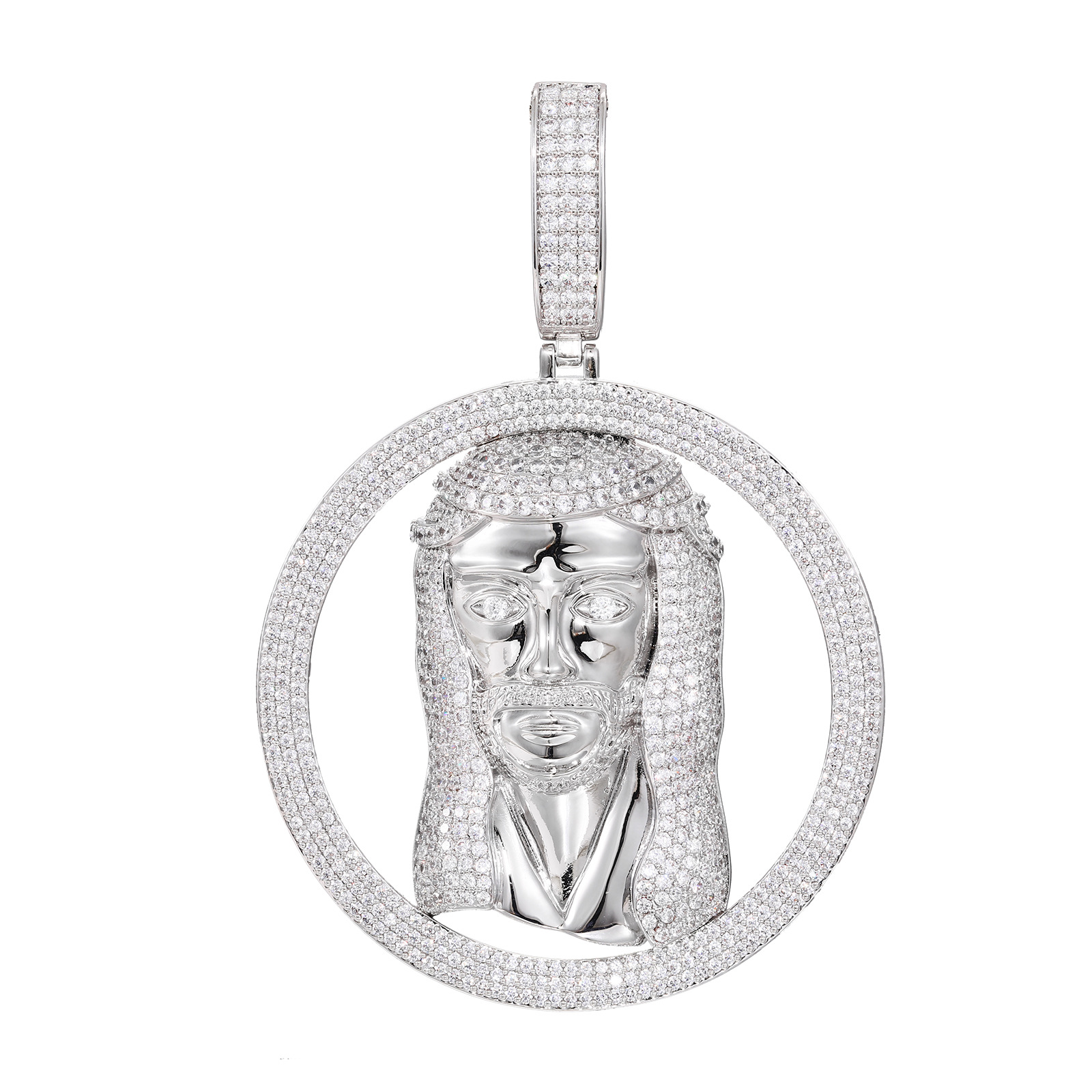 Hip Hop Full 5A Zircons circle Jesus Face Pendant Necklace Men Religious Jewelry