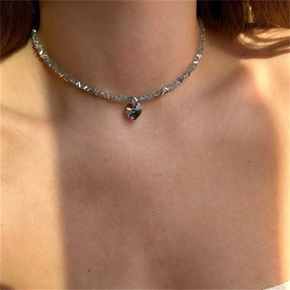 Fashion Vintage Tassels Zircon Heart Pendant Necklace For Women Female Boho Geometric Baroque Transparent Crystal Chain Jewelry M250624