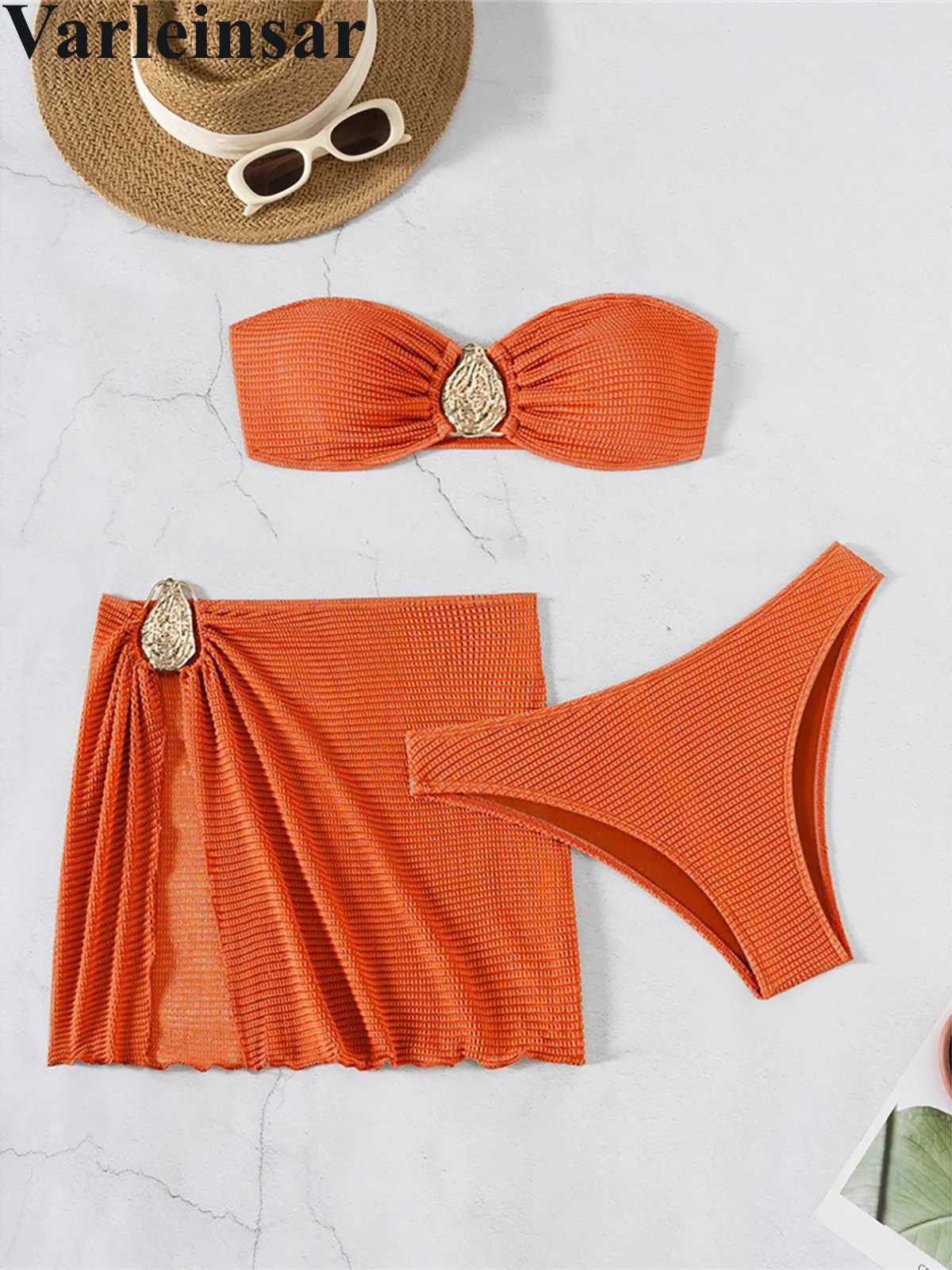 3 PCS New Sexy With Skirt Bandeau Bikini Women Swimwear Female Swimsuit Three-pieces Bikini set Bather Bathing Suit Swim V6624B XJ250624