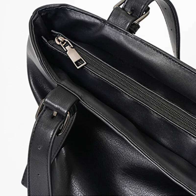 Soft Leather Tote Bag For Men's Japanese Korea Style Business Casual Street Handbag Male Large Capacity Zipper Laptop Bags