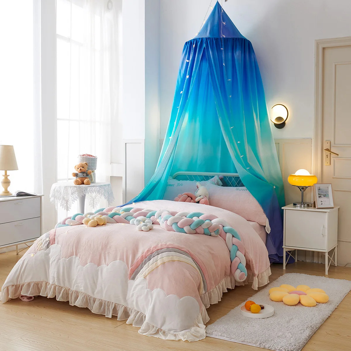 Childrens Mosquito Net Printing Rainbow Childrens Canopy Bed Valance Curtain Household Dome Shading Tent Free Installation 250624