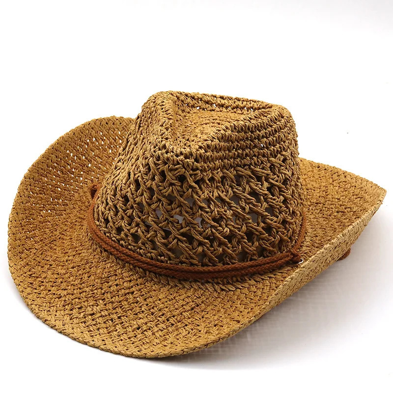Ethnic style hollow out sun shading big eave cowboy hat spring and summer beach hat outdoor sun protection sun hat grass hat 250624