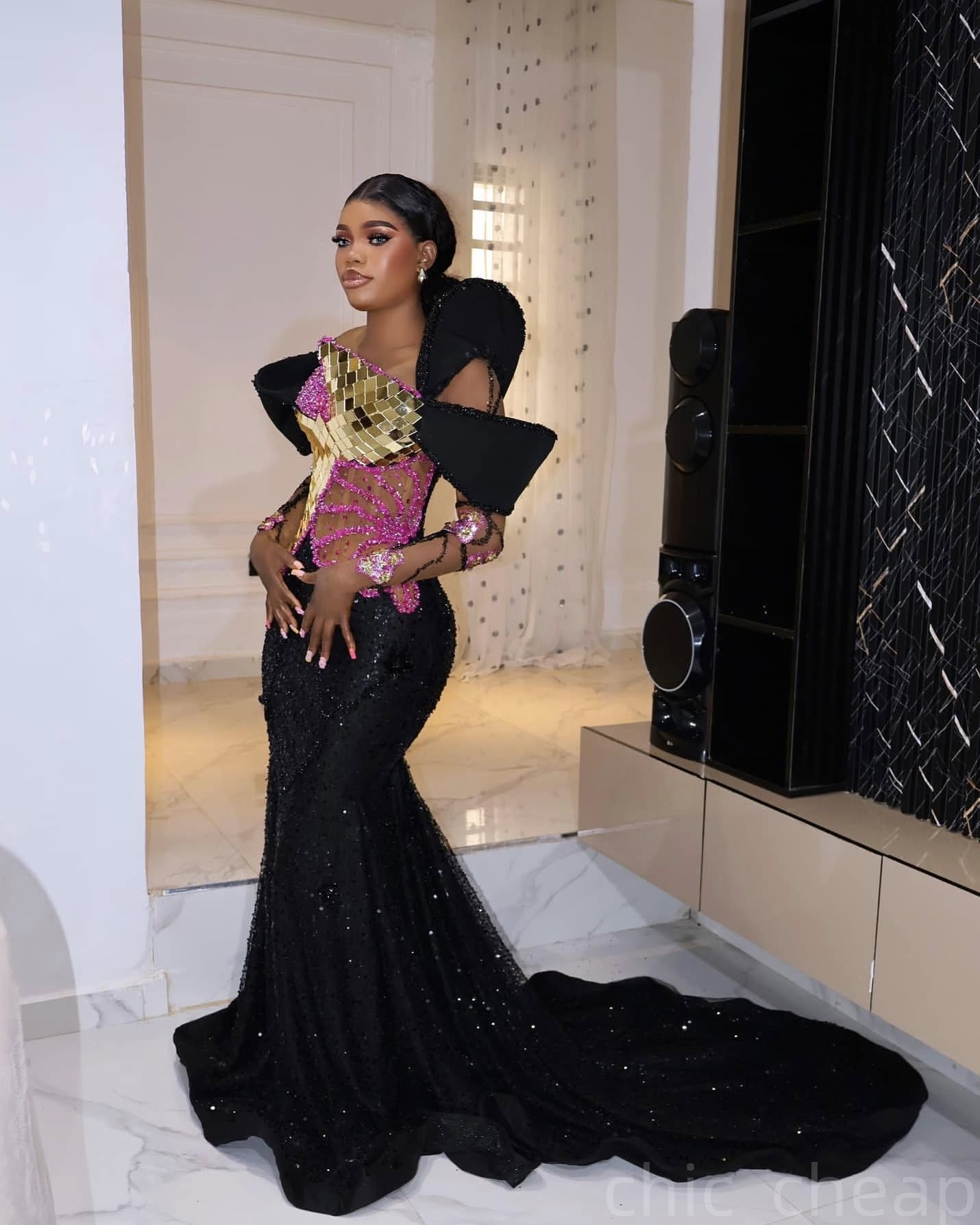 Black Mermaid Prom Dresses 2025 Crystals Beaded Sequined Luxurious Evening Formal Party Second Birthday Engagement Gowns Plus Size Dress For Special O