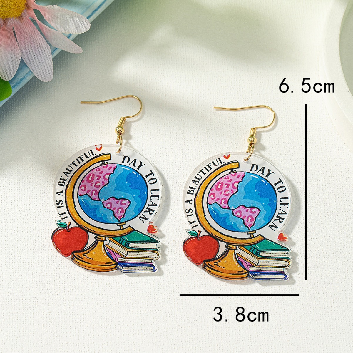 Jewelry Teacher's Day Gift Book Globe Inspiration Love Reading Drop Earrings High-end Feel