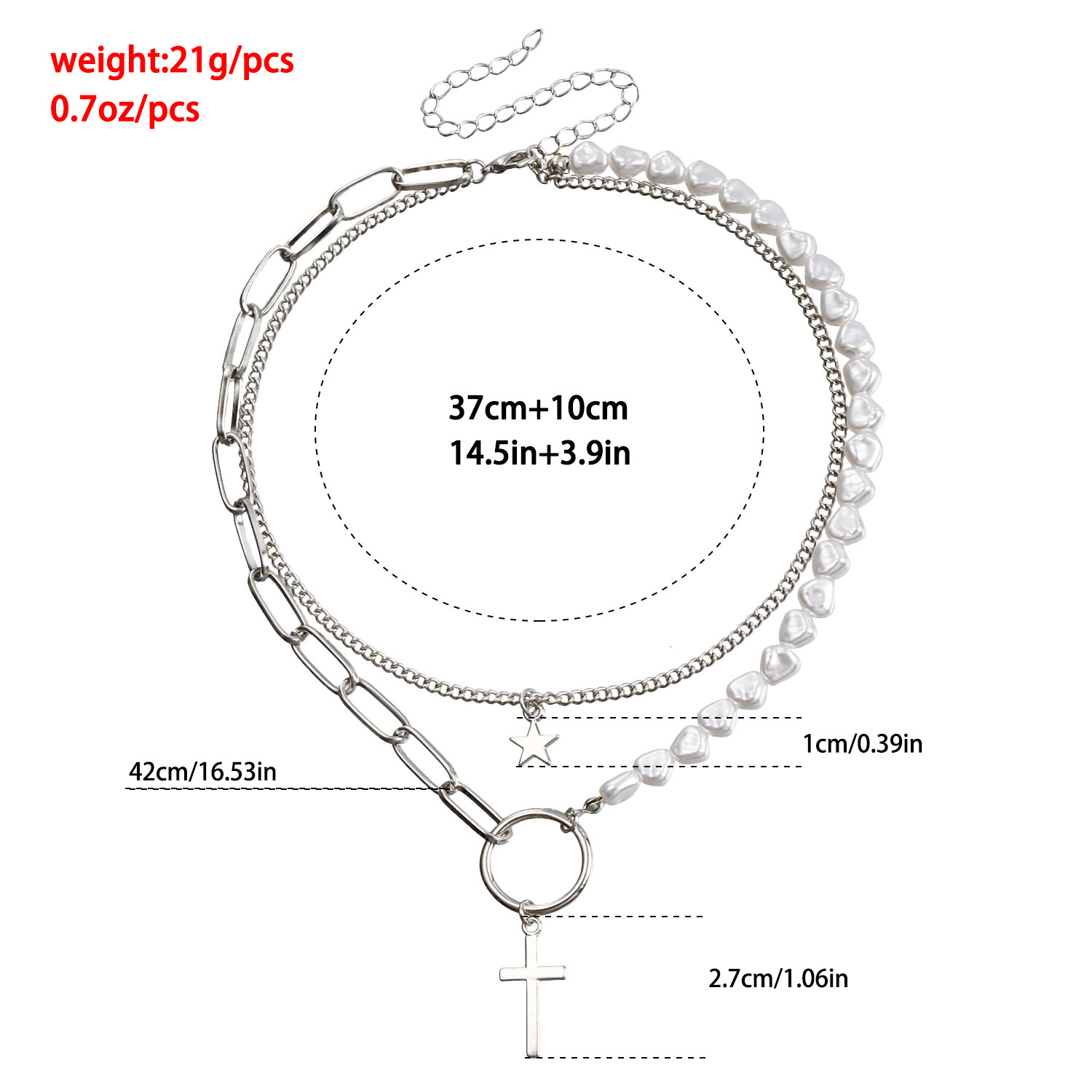 Jewelry Imitation Pearl Spliced Star for Women Creative Cross Double Layer Stacked Necklace Jewelry for Women