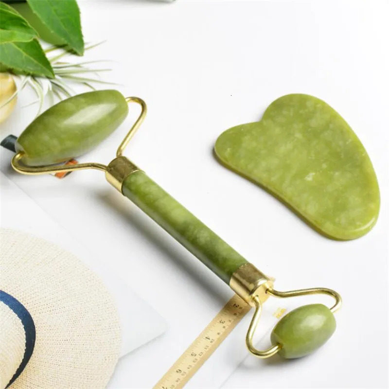 2PCS Natural Massager For Face Gouache Scraper Face Massager Jade Roller Guasha Scraper For Face Microniddle Roller Face Gua Sha 250619