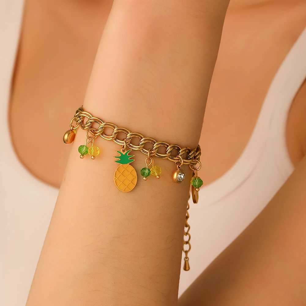 DIEYURO 316L Stainless Steel Pineapple Zircon Pendant Bracelet For Women New Trend Fashion Hand Chain Jewelry Holiday Gift X250625