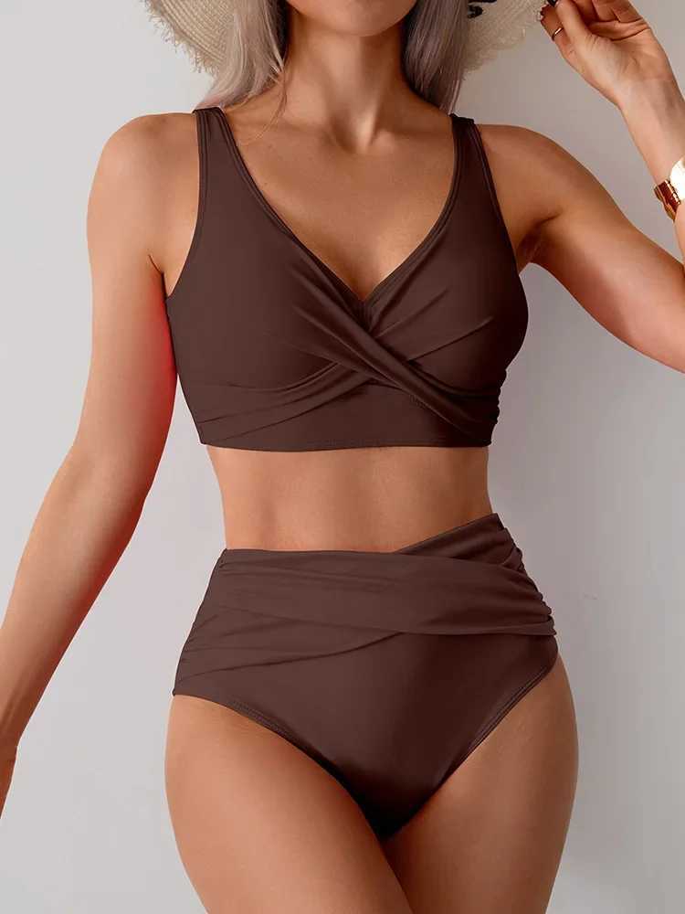 2025 New Summer Swimwear Bikini Set Sexy High Waist V Neck Bikini 2 Piece Set Women Split Swimsuit Beach Backless Bikini XJ250624