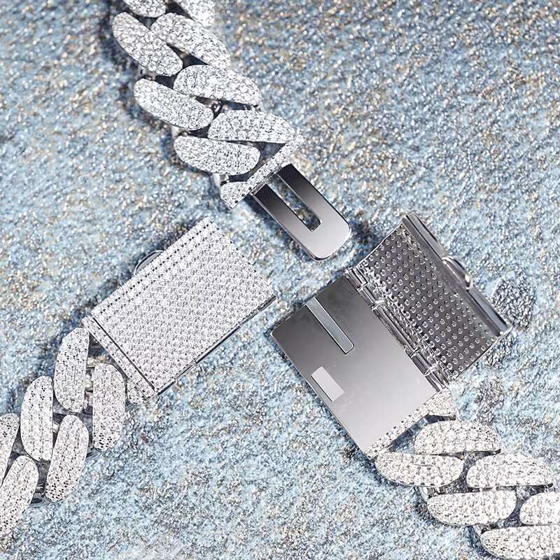 SICGEM Top Selling 8 Inches 15 MM Width Hip Hop Style 925 Sterling Silver Mens Moissanite Cuban Chains Gold Plated Link Chain