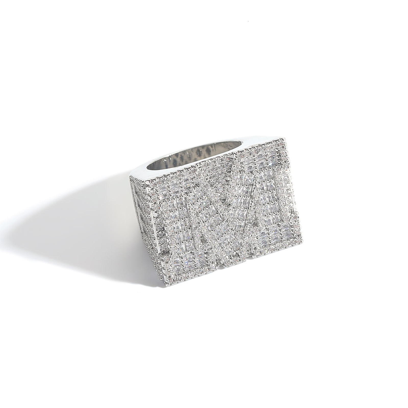 Luxury Moissanite Square Ring Letter Design Diamond Studded Hip Hop Men's High - End Jewelry Pass the diamond tester