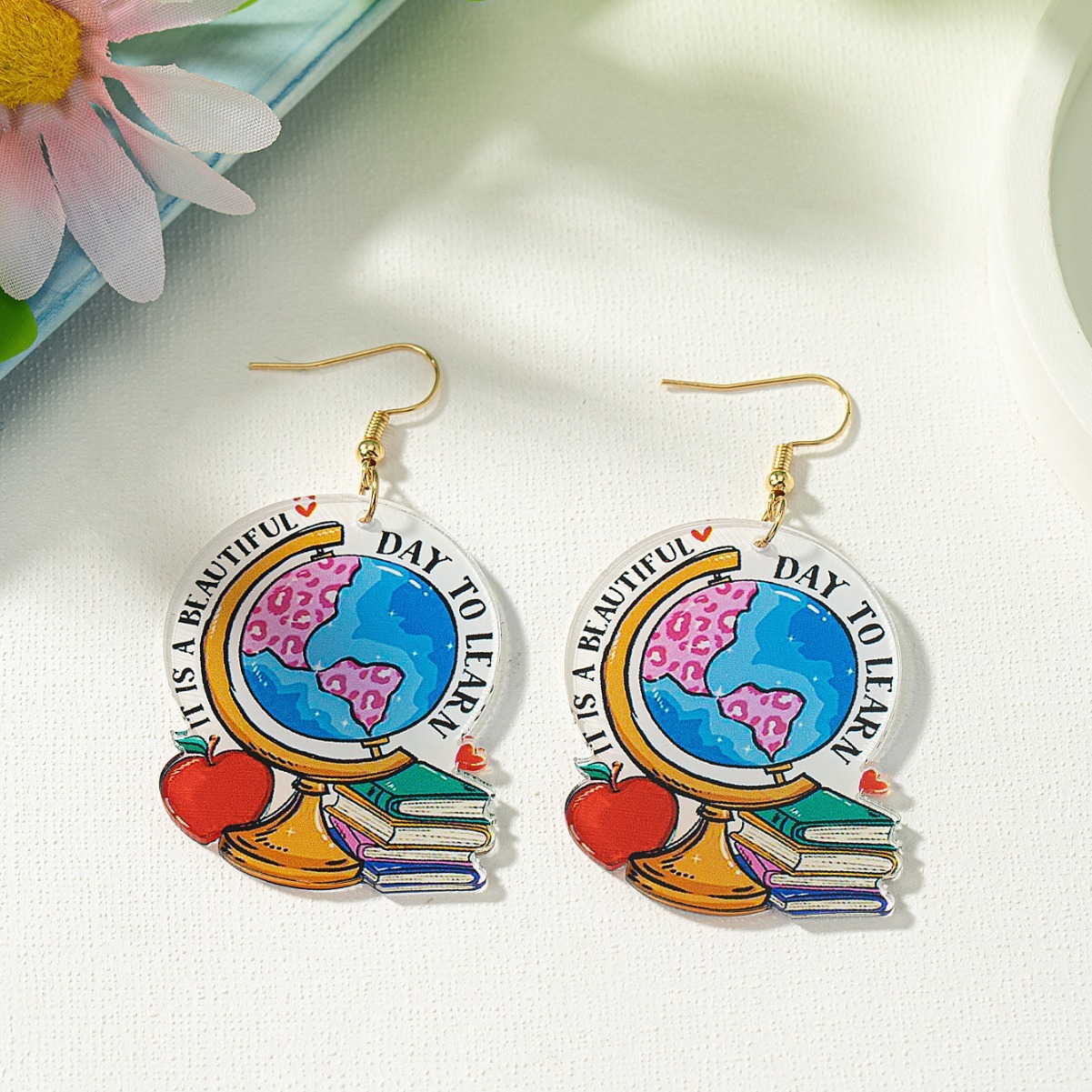 Jewelry Teacher's Day Gift Book Globe Inspiration Love Reading Drop Earrings High-end Feel