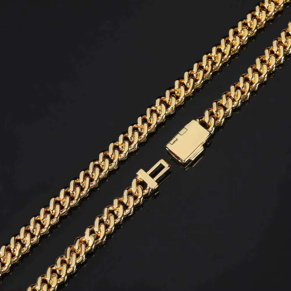 Hip Hop 8mm Iced Out Miami Cuban Link Chain Necklace for Men Gold-Plated 925 Silver VVS Moissanite Diamond Fine Jewelry