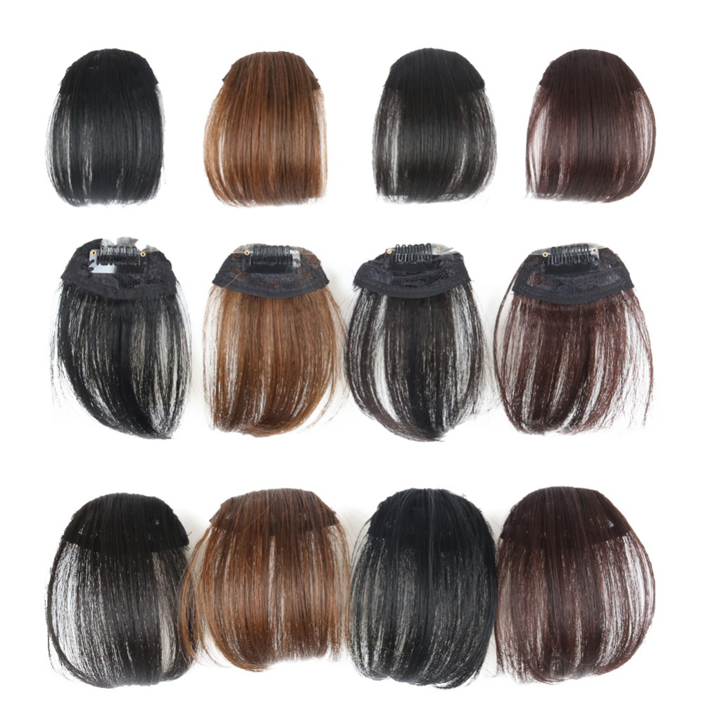 Synthetic Clip In Air Bangs Hair Extensions Short Straight Hairpiece Wig For Women Daily Use Hair Accessories