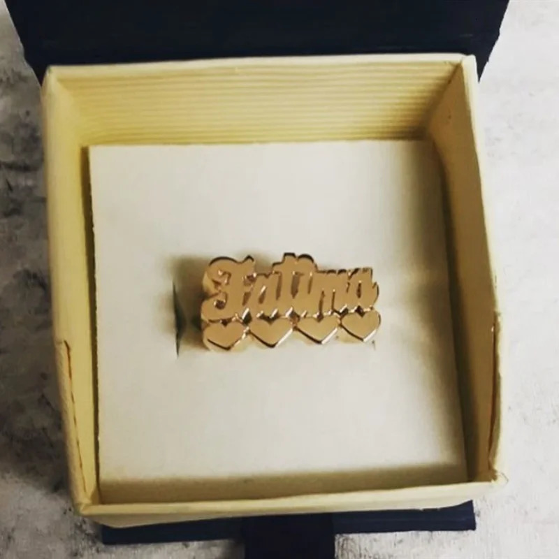 Personality Hip Hop 3D Custom Name Ring with Heart Customized Letter Ring Gold Fashion Punk Ring Christmas Gift 250624