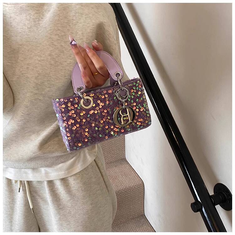 Free Shipping Designer Luxury High-end Internet Celebrity Princess Diana Bag Women's Fashion High-end Crossbody Small Bag Shiny Sequin Mini Handb
