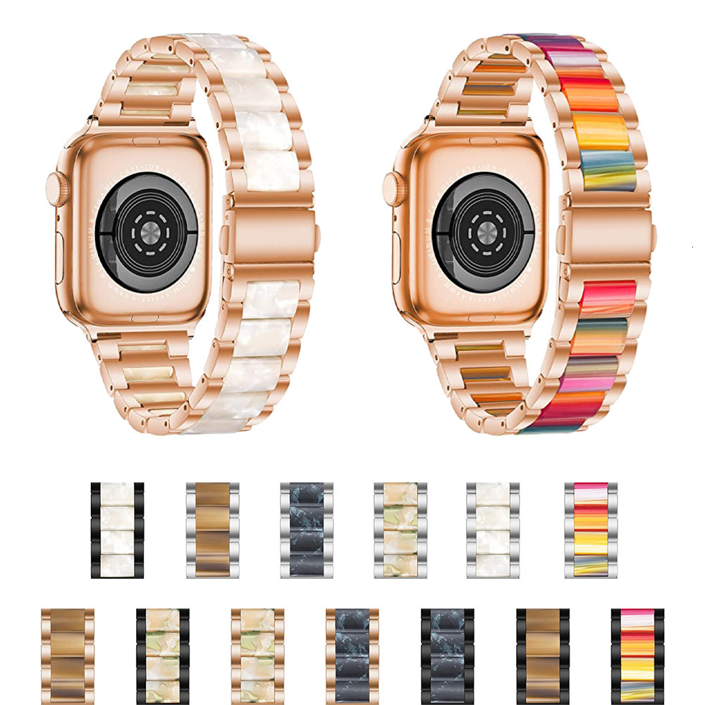 Luxury Premium Three Row Resin Metal Straps for All Series of Apple iWatch iWatch 9-1 SE