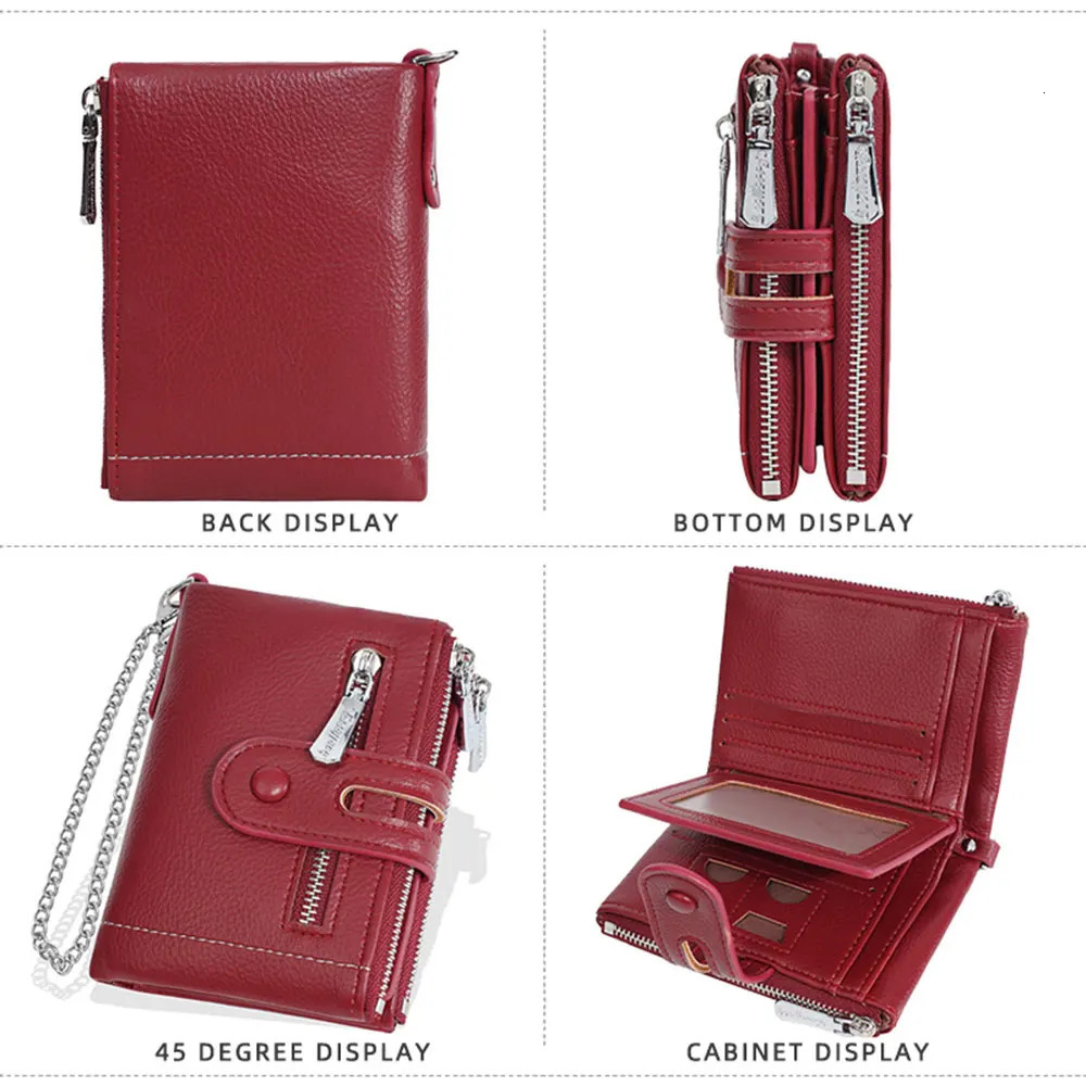 High Quality Women Short Wallet Double Zipper Coin Pocket Female Purses Credit Card Holder Womens Wallet With Chain 250623